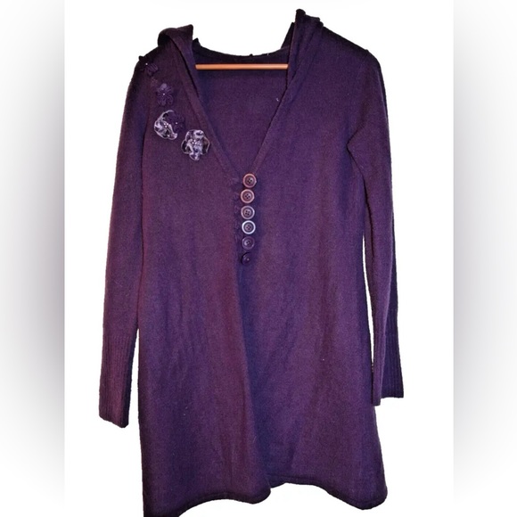 Women M Vintage Glam Long Open Flyaway Cardigan Hooded Bead Flowers Satin G15 - Picture 8 of 10